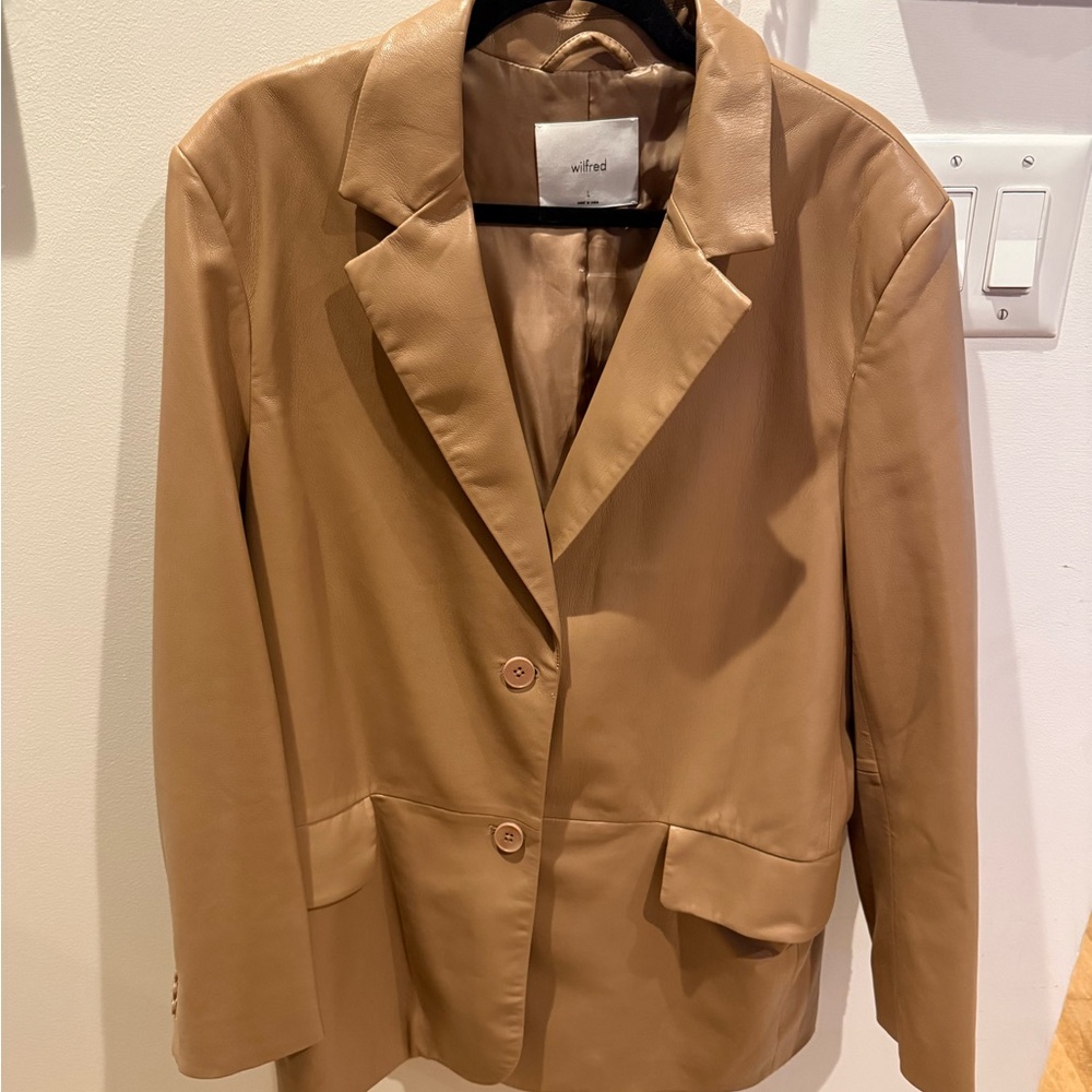 Aritzia Wilfred Camel Faux Leather Blazer Jacket